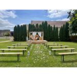 Location banc en bois pour mariage laique