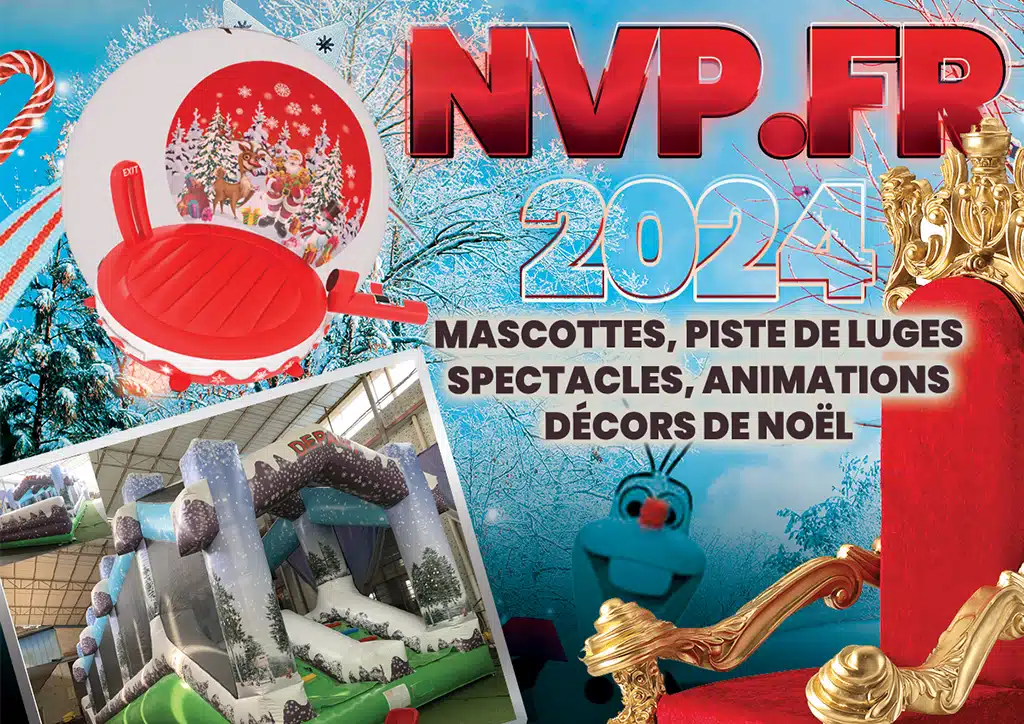 Animations de noel decors, mascottes gonflables et piste de luges